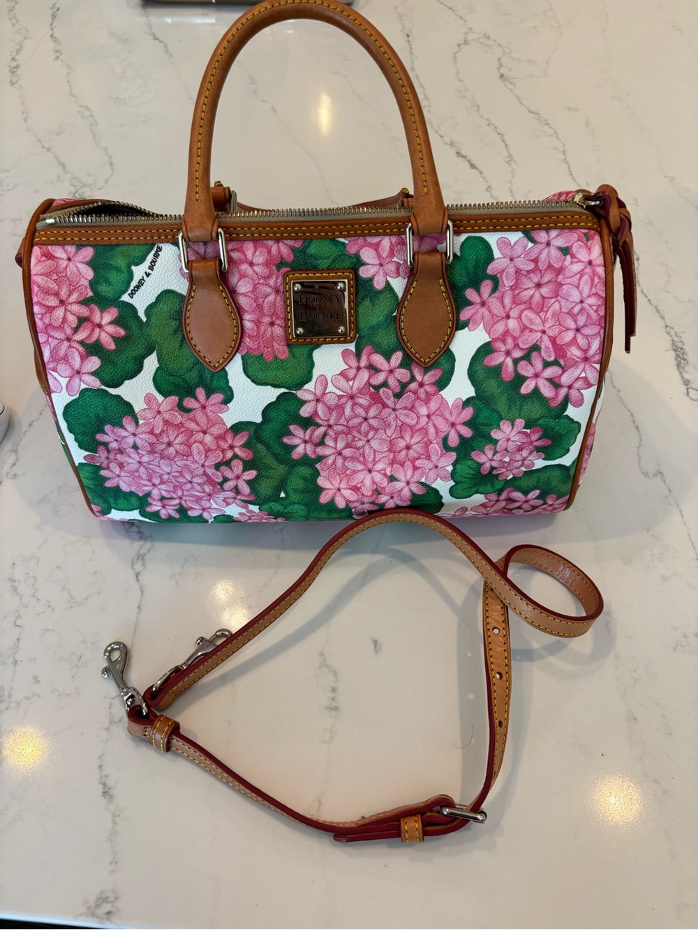Dooney & Bourke Pink Floral Satchel with Tan Trim CT - Picture 2 of 10